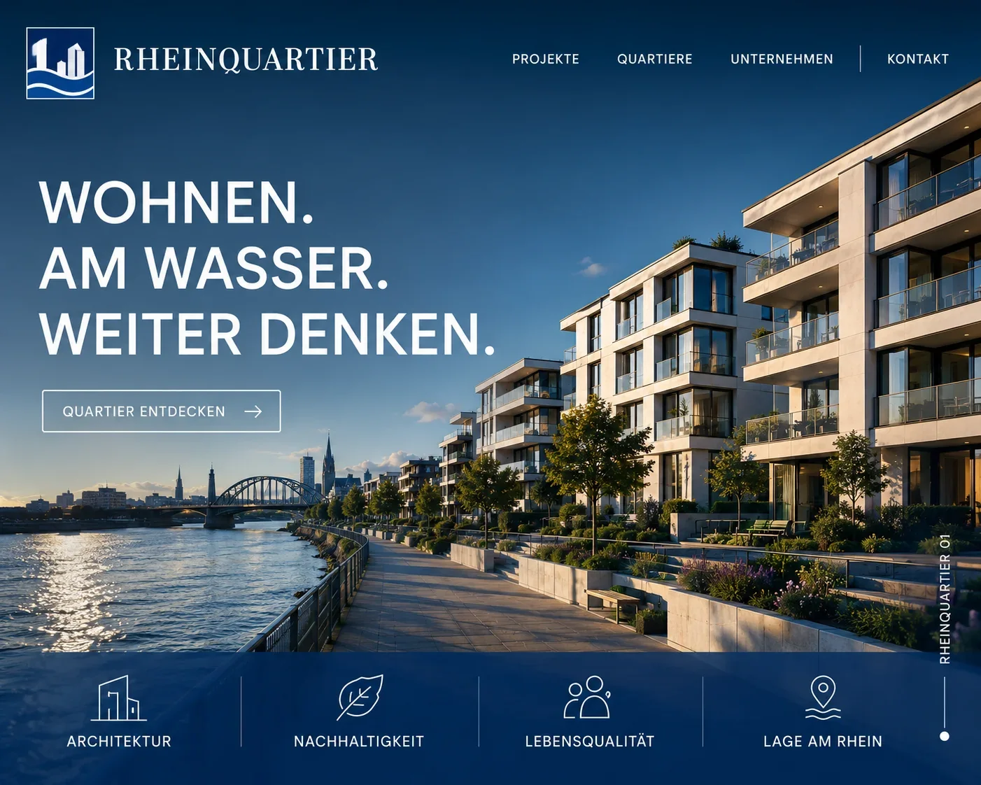 Moderner Immobilienauftritt mit großflächigem Bild, klarer Typografie und einer Handlungsaufforderung