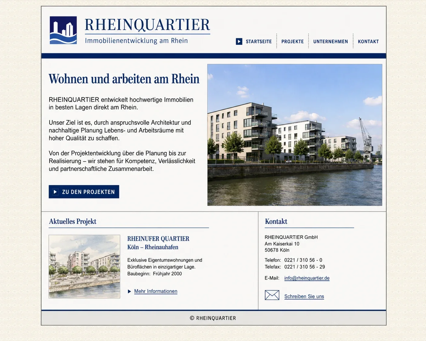 Websiteauftritt um das Jahr 2000 mit schmalem Rahmenlayout, kleinem Bild und Serifenschrift